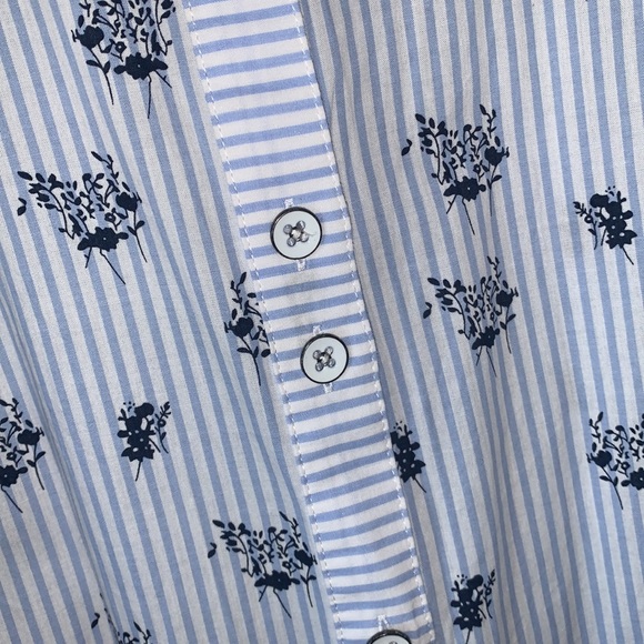 Blue and white striped button down top - Picture 5 of 7